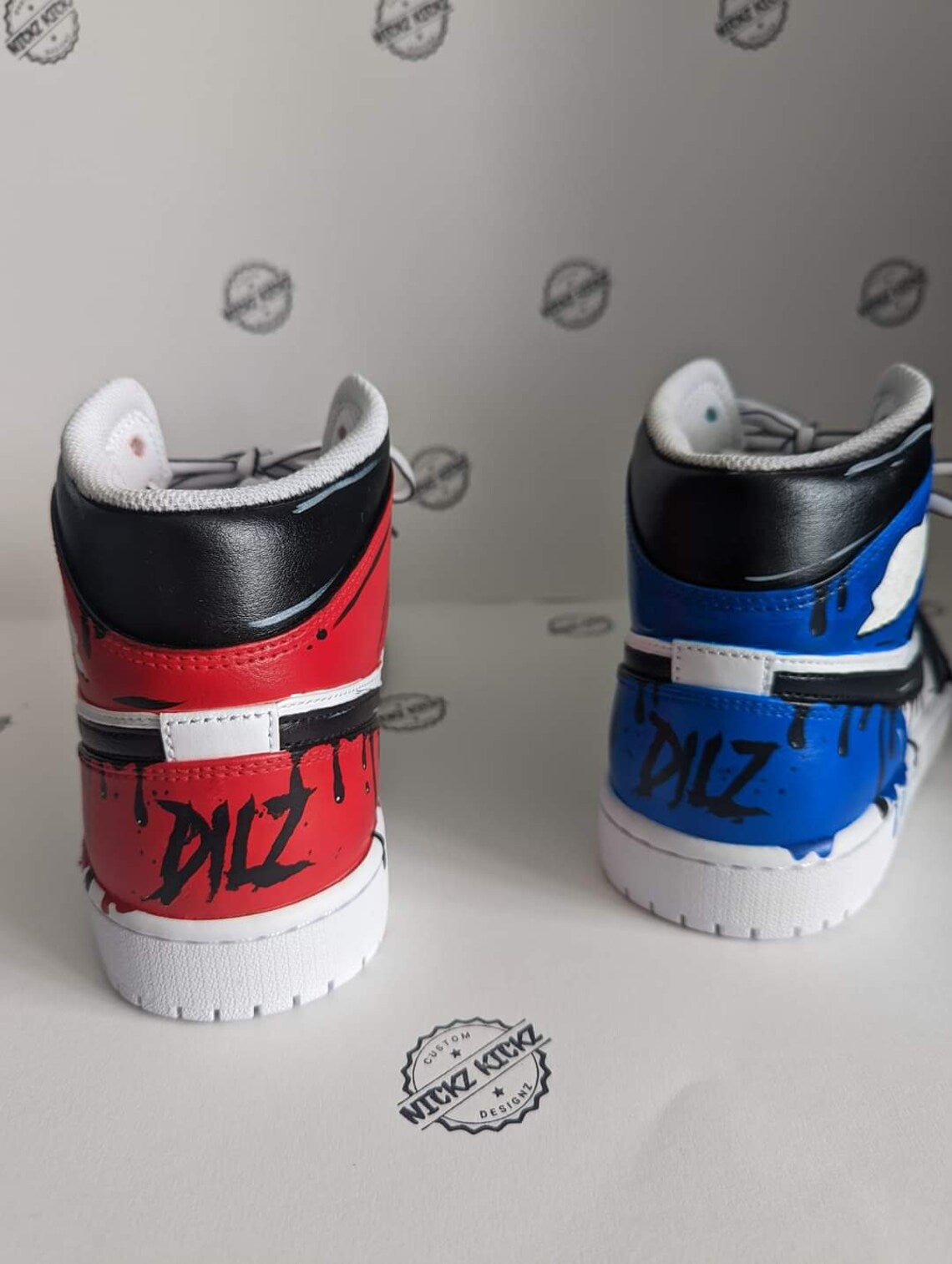 DRIPPING BLACK RED BLUE CUSTOM AIR JORDAN 1 OPEN BOX UNUSED